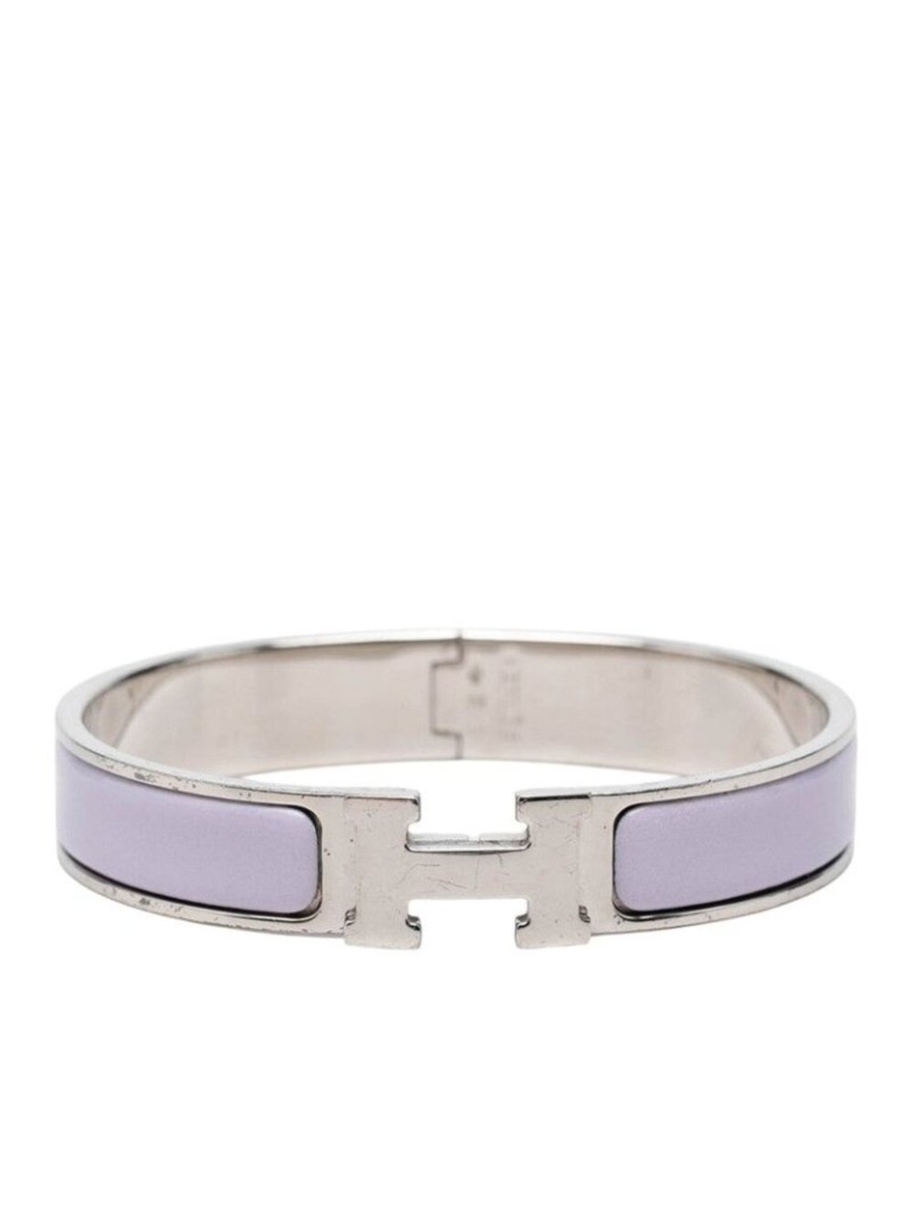 Hermes Click GM Enamel Bracelet Bangle Purple Silver Metal